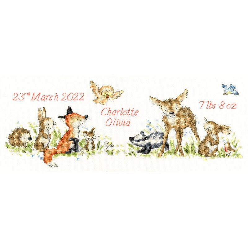 Bothy Threads Geboortebord Kate Garrett Woodland Welcome XKG4 borduren (pakket)