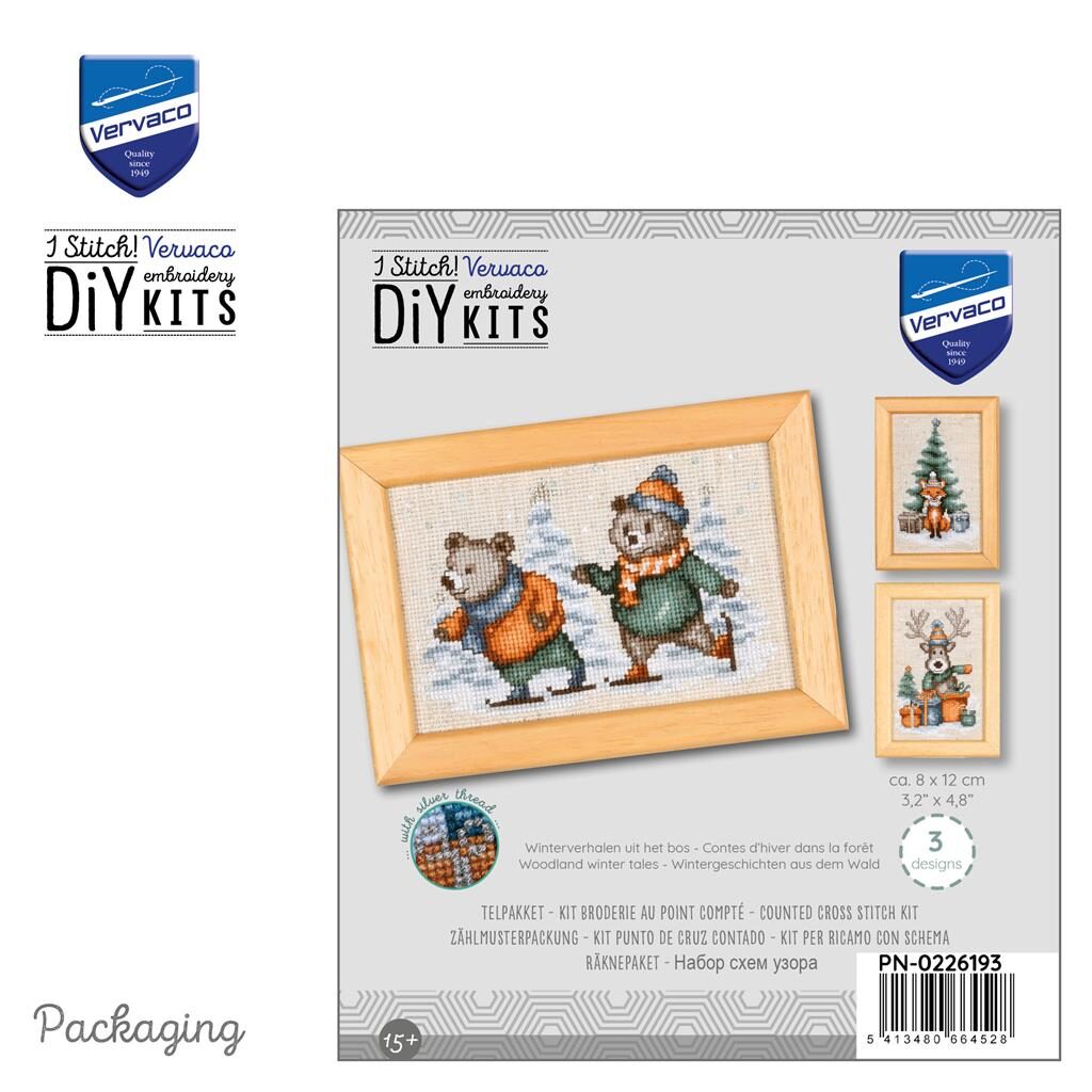 Vervaco Winterverhalen uit het bos Miniatuur kit set van 3 PN-0226193 borduren (pakket)