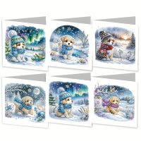 Diamond painting kerstkaarten Hondjes in de sneeuw (6 stuks)